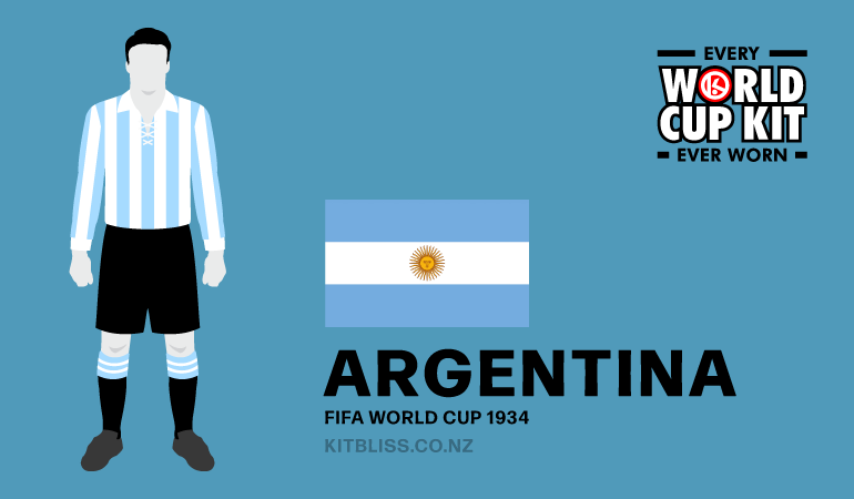 Graphic showing the Argentina home kit worn during the 1934 FIFA World Cup.