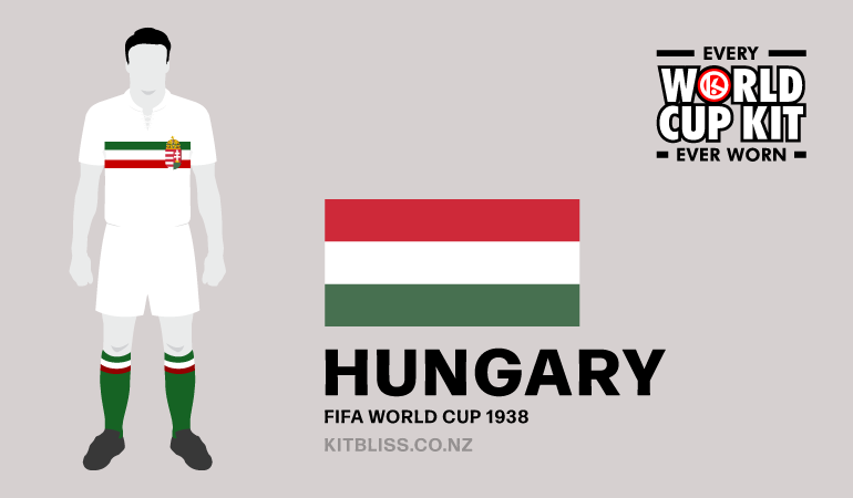 Graphic showing the Hungary away kit worn during the 1938 FIFA World Cup.