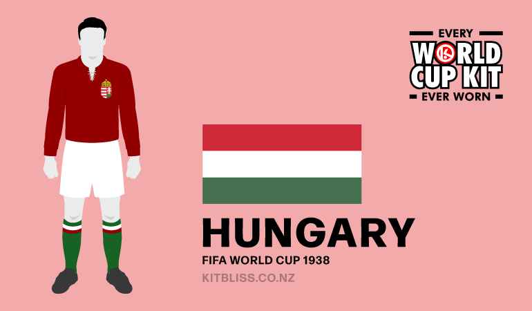Graphic showing the Hungary home kit worn during the 1938 FIFA World Cup.