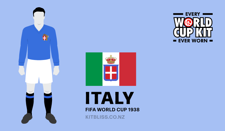 Graphic showing the Italy home kit worn during the 1938 FIFA World Cup.