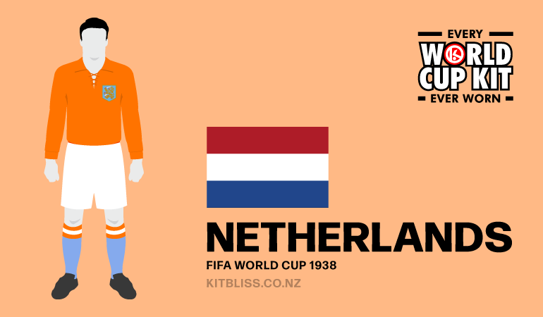 Graphic showing the Netherlands home kit worn during the 1938 FIFA World Cup.