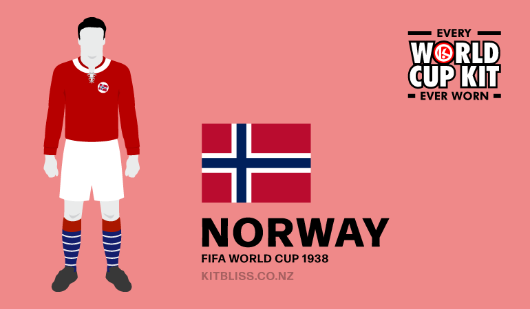 Graphic showing the Norway home kit worn during the 1938 FIFA World Cup.