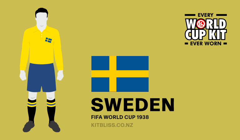 Graphic showing the Sweden home kit worn during the 1938 FIFA World Cup.